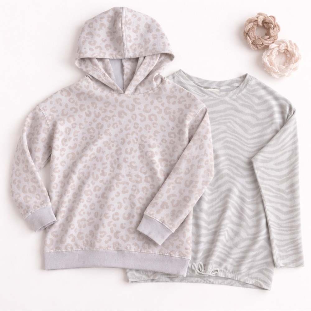 BUNDLE R+R Girls 12 Large YL Bundle Leopard Hoodie Zebra Top Athleisure Pink